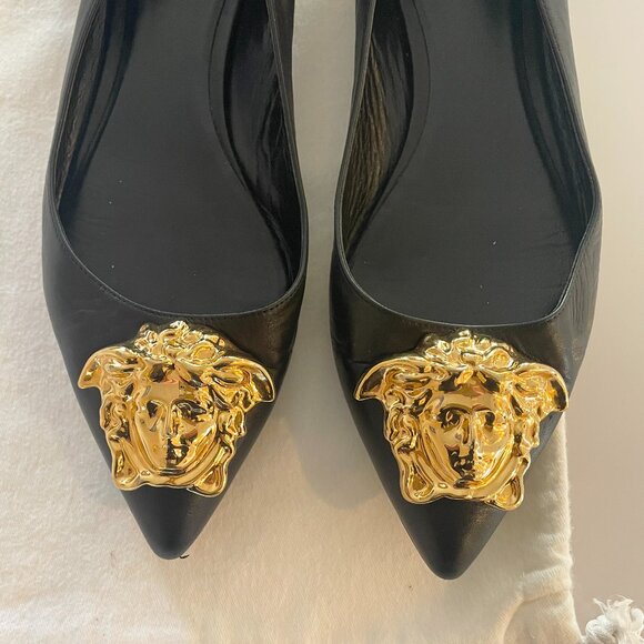 Versace Black Leather Palazzo Flats with Gold Medusa Emblem 40 EU 9 US - Picture 3 of 10